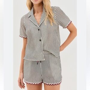 SAYLOR VERNA STRIPE CROCHET KNIT SHORT SET BLACK WHITE SMALL